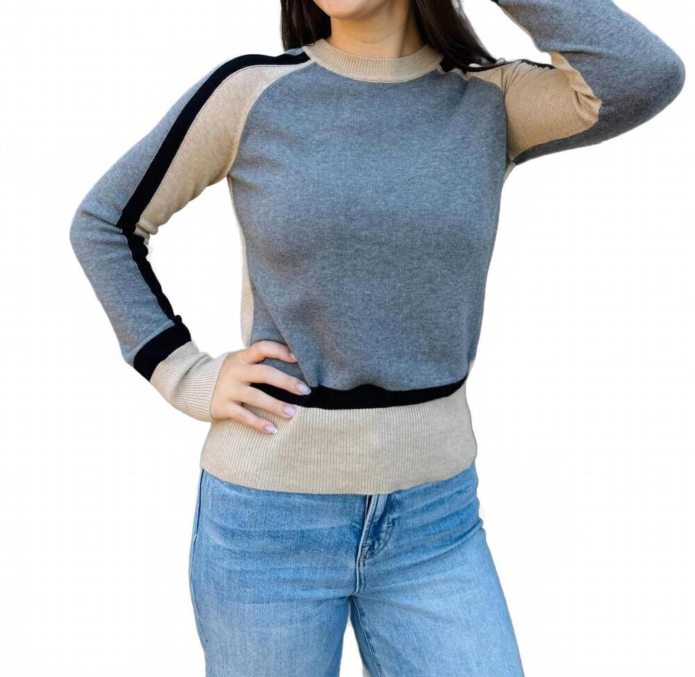 NEW PURE AMICI women's all about the details sweater in grey/sand